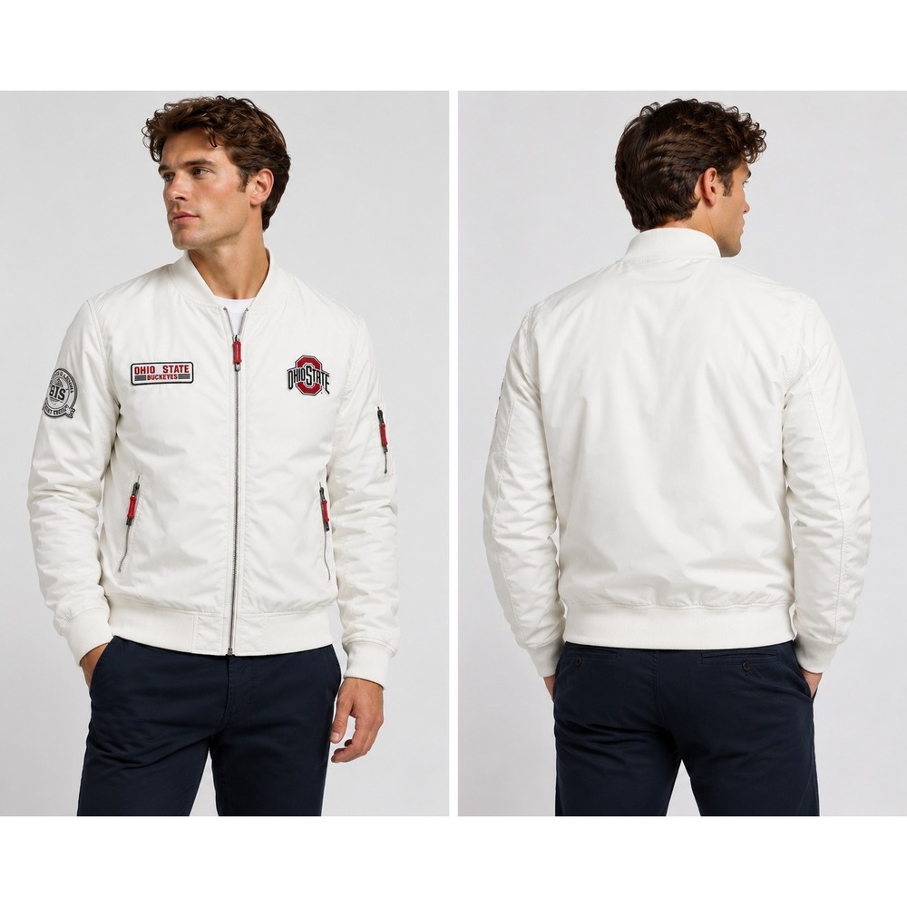 Ohio State Buckeyes Jacket Mens Large White Bomber NCAA Fan Gear